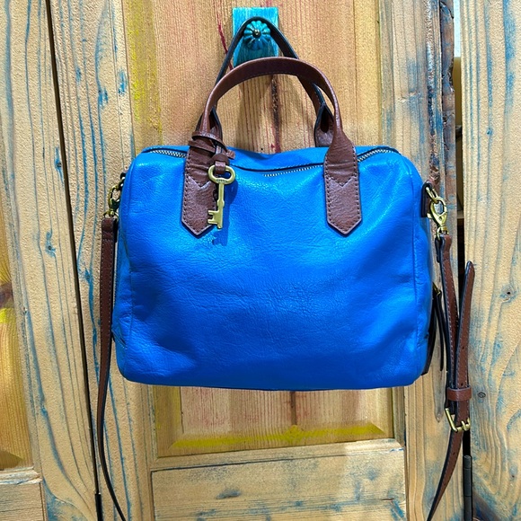 Fossil Handbags - FOSSIL Leather Bright Blue Satchel Crossbody Convertible Leather Handbag